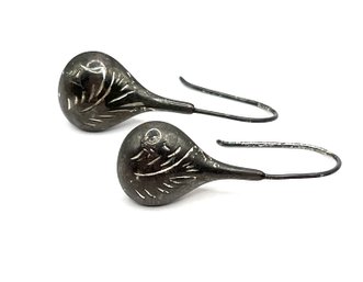 Vintage Sterling Silver Etched Tear Drop Earrings