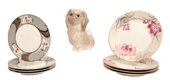 Fitz And Floyd, Japan  Lis De Patine And Cloisonne Lotus Porcelain Plates  Pekingese Lladro Figurine