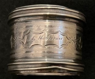 Vintage Antique Victorian Possibly Sterling Napkin Ring - A M Garvis - Arrows - Flowers - 1.25 H X 1.75 Dia