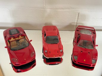 3 Red Ferrari Toy Cars: Hotwheels 360 Spider, Anson 246GT, Tonka F40