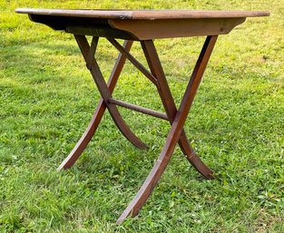 An Antique Folding Tea Or Card Table, C. 1920's, With Floral Still Life Applique Panel