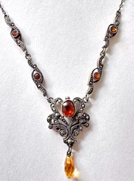 Depose Vintage Sterling Silver Necklace With Gemstones, France