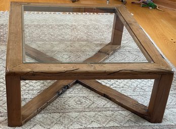 Great Barn Wood Style Glass Top Coffee Table