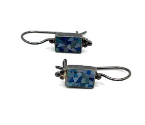 Vintage Sterling Silver Blue Speckled Stone Ornate Earrings