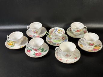 Another Assortment Of Vintage Mix & Match Teacups With Saucers