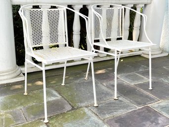 A Pair Of Vintage 1950's Wrought Iron And Mesh Arm Chairs, Possibly Woodard