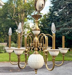 A Smaller Brass And Porcelain Chandelier By Lenox