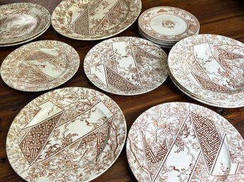 A Group Of Aesthetic Brown Transfer Ware By Pinder Bourne & Company, Late Victorian