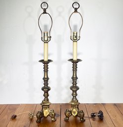 A Pair Of Large Vintage Brass Footed Lamps