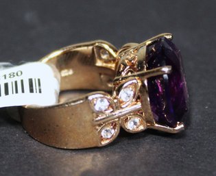 Very Fine Gold Over 925 Sterling Silver Ladies Dinner Ring Amethyst