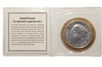 Official U.S. Mint Ronald Reagan Presidential Commemorative Medal/Coin Layered In 24kt Gold