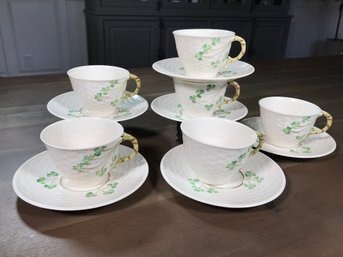 Wonderful Set Of Six (6) BELLEEK Cups And Saucers - All Excellent Condition - Shamrock Pattern - Very Nice