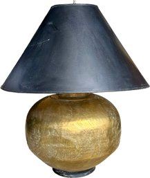 A Vintage Asian Brass Urn Form Lamp With Black Designer Shade