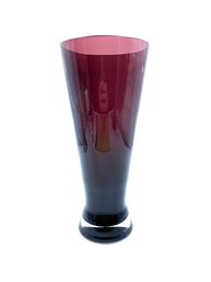 Deep Amethyst Art Glass Flashed Vase W/ Clear Bottom