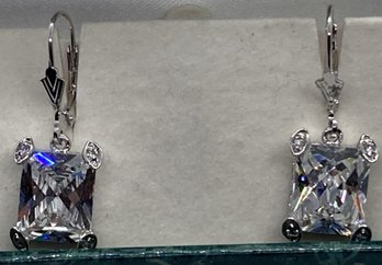 Sterling Silver Earrings With Faceted Emerald Cut Gemstones- Suzanne Somers Collection
