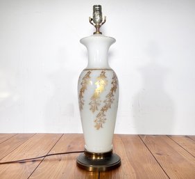 A Vintage Painted Milk Glass Lamp