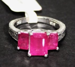 Very Fine Sterling Silver Genuine Ruby Gemstone 'step' Formed Ring Size 6