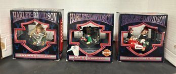 3 Brand New Harley Davidson Collection North Pole Motorcycle Club Ornaments In Original Boxes. SUZ/A1