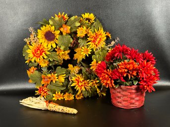 Autumnal Decor: Another Pretty Wreath, A Faux Potted Plant & An Ear Of Corn