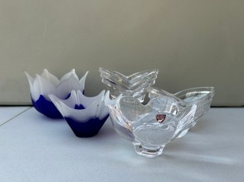 Set Of 5 Crystal/Glass Decorative Bowls & Candleholders - Orrefors, Mikasa, Partylite