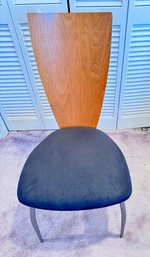 Post Modern Wood & Metal Chair With Black Upholstered Cushioned Seat  - Made In EEC