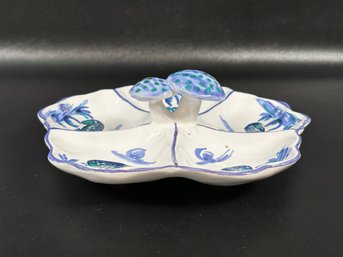 A Vintage Serving Dish In Glazed Ceramic With A Mushroom Motif, Made In Italy