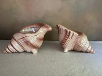 Pair Of Iridescent Conch Shell Planter