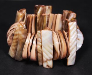 1980s Vintage Mother Of Pearl Carved Shell Bracelet