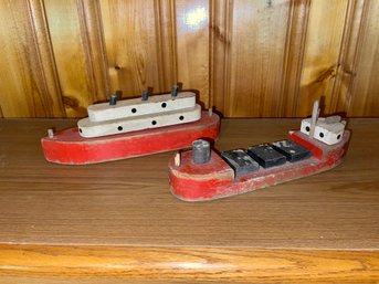 Pair Vintage Folk Art Wooden Boat Toys