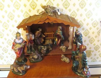 Creche Manger With Light And Figurines Made In Japan