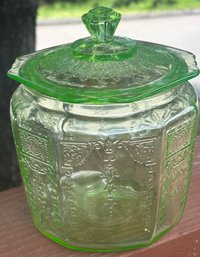 Vtg Green Depression 'princess' By Anchor Hocking 1931-35 Uranium Cookie Jar W/lid (READ DESCRIPTION)