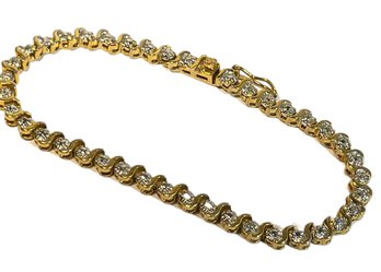 Gold Over Sterling Silver White Stone Tennis Bracelet 8' Long