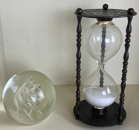 Glass Paper Weight And Hour Glass