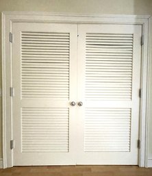 A Set Of Double Louvered Wood Doors - 72' Opening - Includes Frame & Trim - B15/16