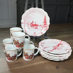 6 JULISKA Country Estate / Winter Conservatory Plates & 6 WILLIAM SONOMA Christmas Mugs - VERY NICE LOT !