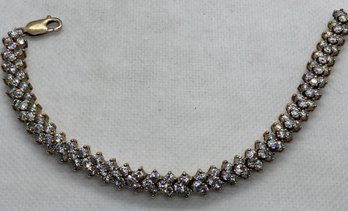 Hefty Sterling Silver Statement Bracelet- Encrusted With Clear Gemstones