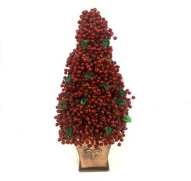 Decorative Tabletop Glass Beaded Christmas Tree In Copper Pot