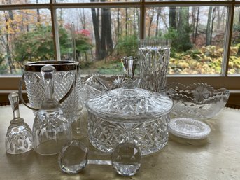 Collection Of Cut Glass Bowls, Crystal Glass  Items . Glass Bells And More. ( Dinning Room )