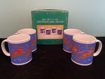 Set Of 4 Reindeer Coffee Mugs