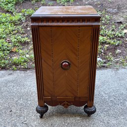 Antique Inlaid Wood Bedside Cupboard Chest Table