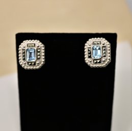 Judith Jack Sterling Silver Blue Topaz Marcasite Earrings