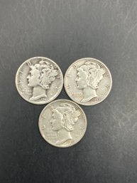 3 Mercury Dimes 1945, 1945-D, 1945-S