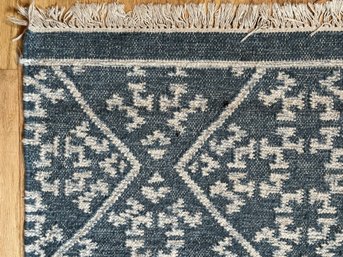 A Great Wool Area Rug With A Blue & White Geometric Pattern 10'5' X 8'6'