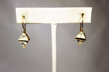 Gold Over Sterling Silver CZ White Stone Pierced Earrings