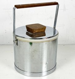 A Vintage Modern Chrome And Teak Ice Bucket, C. 1960's By Kromex, USA