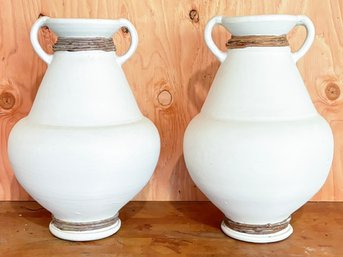 A Pair Of Large Glazed Earthenware Italian Terra Cotta Vases - 'a'
