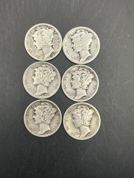 6 Mercury Dimes 4 - 1927, 1936, 1942-S