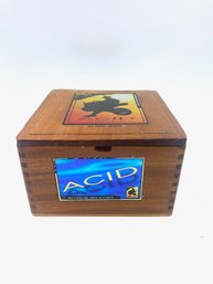 Vintage Hinged Wood Acid Cigar Box