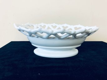 Milk Glass Lace Edged Oval Serving Bowl