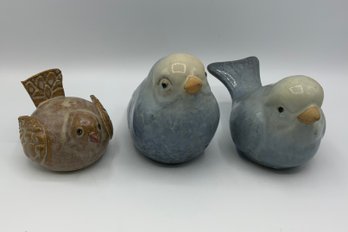 3 Pottery Birds ~ 2 Blue & 1 Brown ~